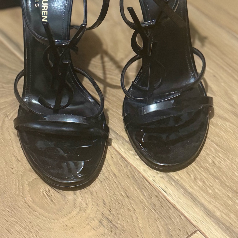 Saint Laurent Black Patent Strappy Heels